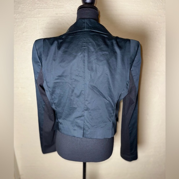 BCBGMAXAZRIA Black Satin Lapel Blazer Cropped Open Front Jacket- Large - Picture 7 of 11